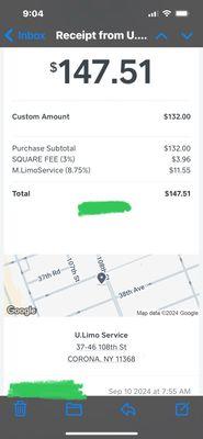 Driver (Miguel) told me the $11.55 service fee was NY sales tax.