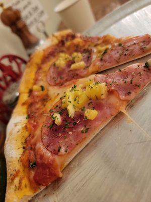 Forbidden Fruit Pizza (canadian bacon and pineapple)