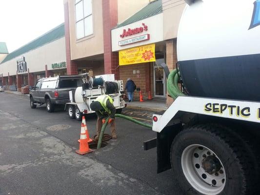 Preventive Maintenance: Cleaning grease traps at Waldbaum's Shopping Center in Pleasant Plains, Staten Island, New York.