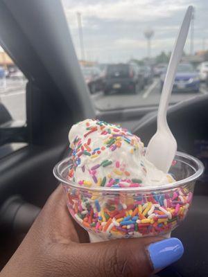 Vanilla ice cream with rainbow sprinkles