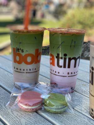 Strawberry Matcha Milk Tea and Rose Matcha Milk Tea