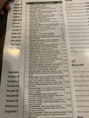 Sushi Menu