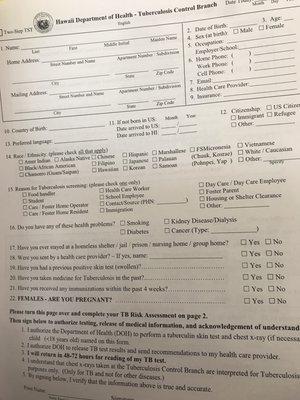 DO NOT SAY it's for school they will give you a paper saying you are "TB negative" even if you may be carrying TB!