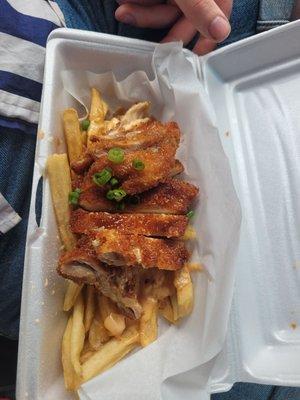 Half order of Maui Chicken and Volcano fries. $10.75. Chicken had excellent crispness.