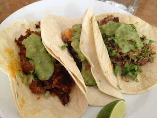 3 tacos, from left to right: 1) ponche, 2) camarones, 3) carnitas borrachas. I think #3 was my favorite of all!