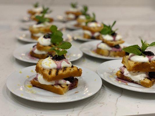 Grilled Lemon Pound Cake, Madagascar vanilla cream, blackberry-cherry compote