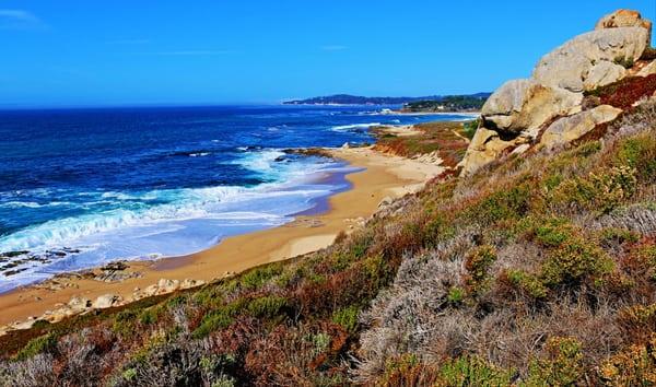 Ribera Beach from above. Carmel and Pebble Beach beyond.