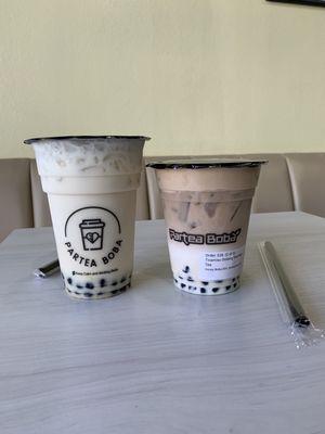 White peach oolong (left) Tiramisu milk tea (right)