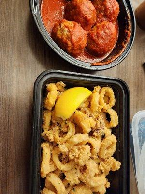 Appetizers-meatballs and calamari