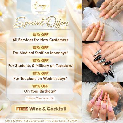 SPECIAL OFFERS 

 DON'T MISS OUT - Pamper yourself with exclusive offers at Bonny Nails! 
 10% OFF All Services for New Custome