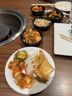 Crab Rangoon, kimchi etc