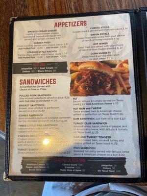 Sandwich menu