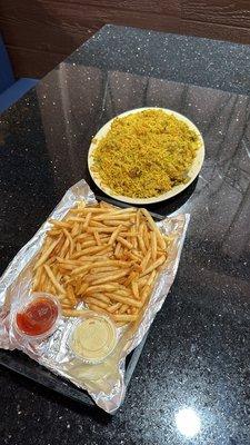 Chicken kabsa and fries