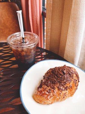 Chocolate Croissant with Iced Coffee