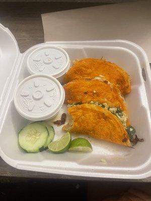 Shrimp quesadillas with a side of rice and beans