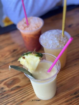 Frozen piña colada and Thai tea