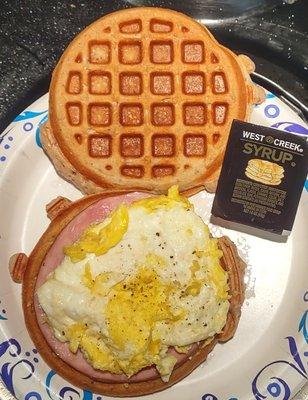 Waffle, Ham & Egg Breakfast Sandwich