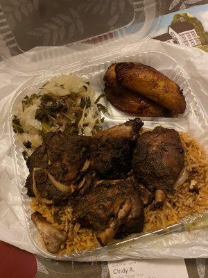 Jerk Chicken, Jollof Rice, Plantains