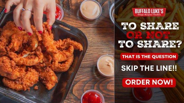 Fresh, hand-breaded tenders and our amazing Luke's signature sauce! Order online through our app or at buffalolukes.com