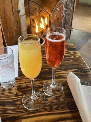 Mimosas by the fireplace! Pineapple and Cranberry!