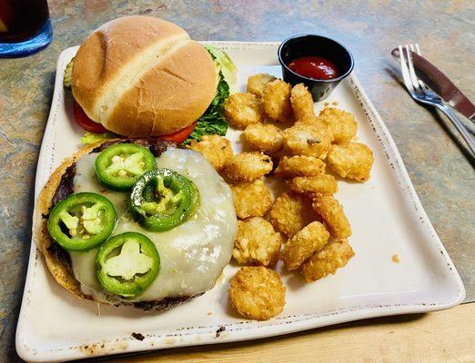 Bison burger with pepper Jack and jalapeño