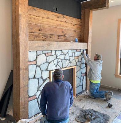 Custom stone interior fireplace