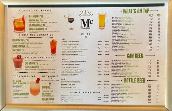 Drink menu