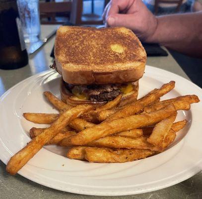 BBQ pulled pork toaster and crispy fries.