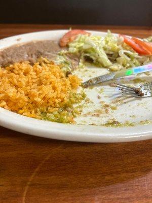 Enchiladas verdes Side of rice and beans