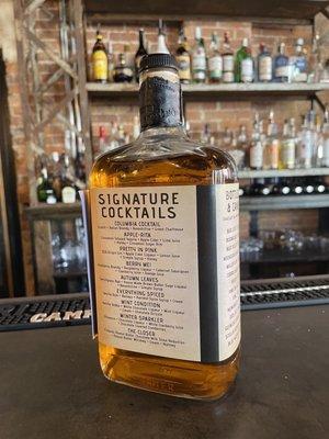 Cocktail menu on bottle label