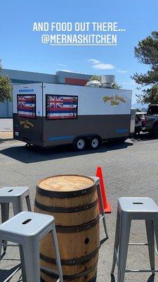 Rotating food trucks on weekends.