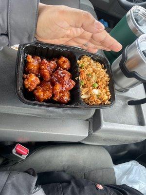 Lunch special L1. General Tso's Chicken Lunch Special More like kids meal size of my hand!! Smdh never again! $10