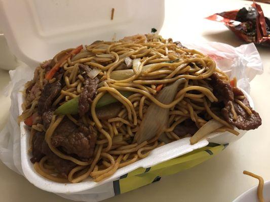 Beef Lo Mein and special fried Rice dinner