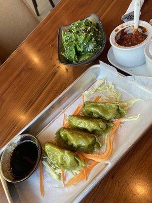 Dumplings and seaweed salad. So refreshing on a hot summer's day!