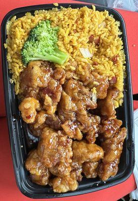 General Tso chicken and pork fried rice