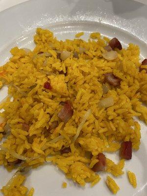 Bright yellow "fried" rice, possibly uncle ben's