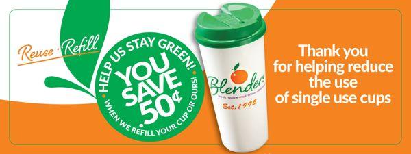 Get a re-useable Blenders mug and save $0.50 each time you use it in stores  plus, it looks super cool  Mugs are only $4.95 plus tax !