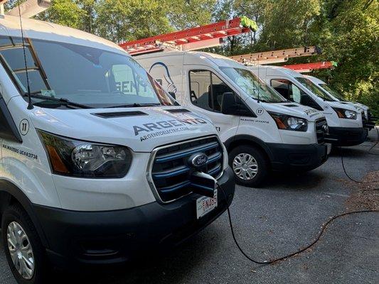 Several of our Service Vans are Electric. Here they are charging at the end of the day!