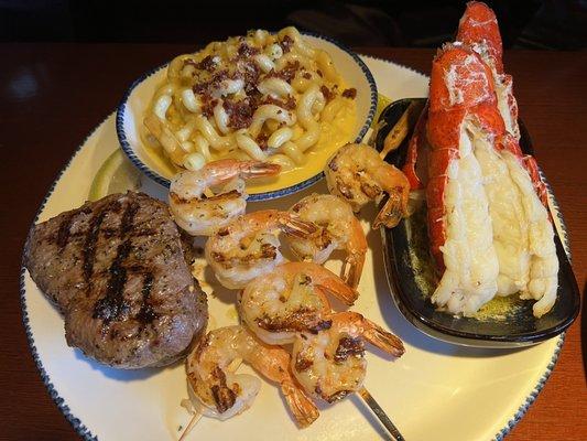 Feast For Two - 2 Maine lobster tails, two 7 oz. sirloins, two jumbo grilled shrimp skewers, bacon mac & cheese