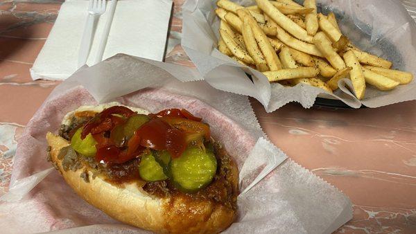 Cheesesteak and fries