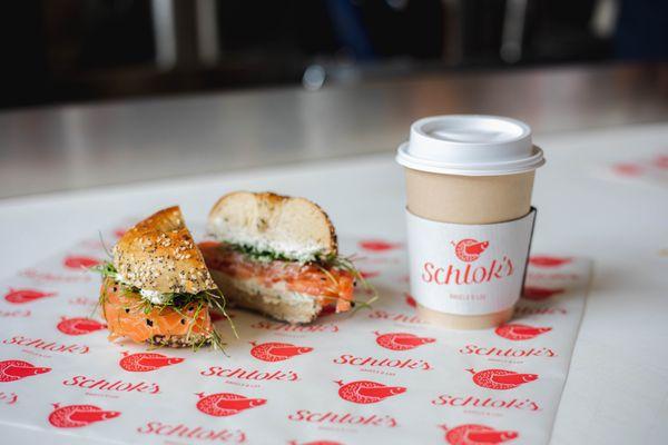 Lox sandwich with a coffee