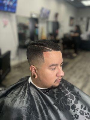 High fade combover w/line up