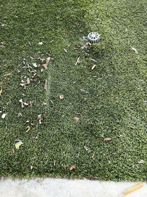 Flattened areas of artificial turf.