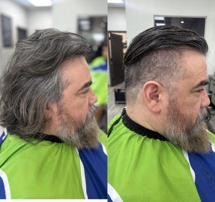 Client grew hair long due to Covid. We decided to do an undercut to keep length in top and remove weight around ears and neck.