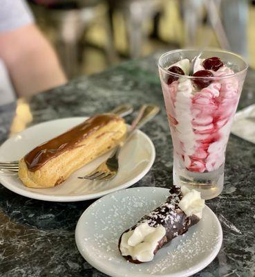 Chocolate Eclair, Coppa Spagnola and Mini Chocolate Cannoli.