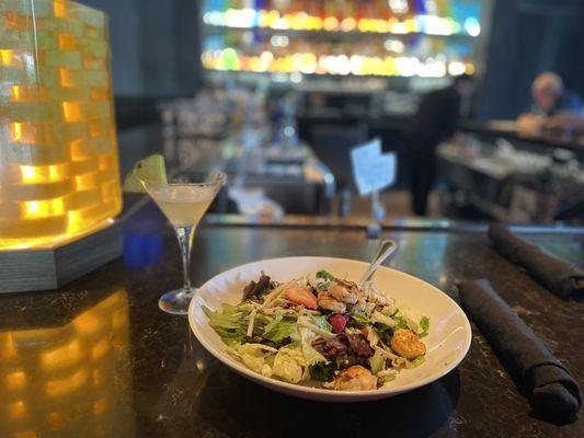 Shrimp salad and the signature pineapple drink