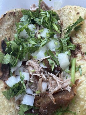 FRESH HOT CARNITAS TACO ON A FRESH MADE TORTILLA, this is sliving