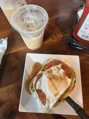 Avocado toast and french toast latte