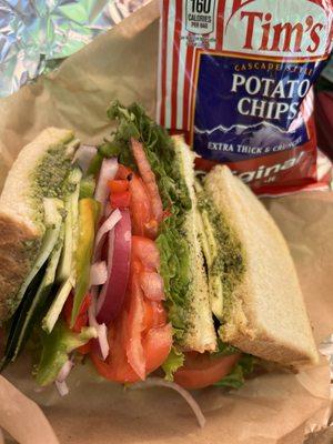 Alpenglow Sandwich-fresh veggies w/pesto & provolone.