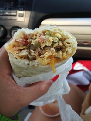 Shredded steak breakfast burrito